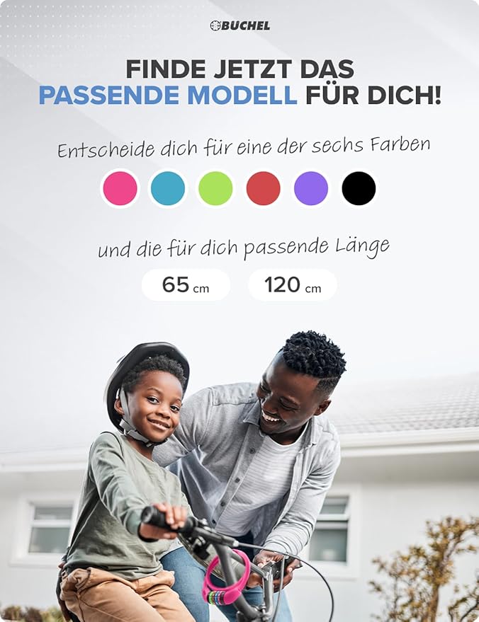Büchel Bike Locks Cable for Kids - Colorful & Keyless - Secure Your Child's Bike - Easy-to-Use Bicycle Accessory, High Security 5 Digit Resettable Combination Coiling Bicycle Lock, Anti Theft