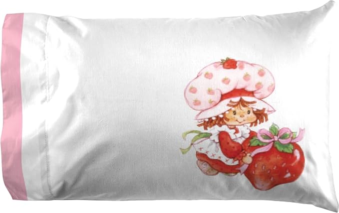 Jay Franco Kids Sheet Set with Fitted, Flat Sheets & Pillow Cover - Ultra-Soft Bedding with Pillowcase for Room Decor, White - Strawberry Shortcake, 3 Piece Twin
