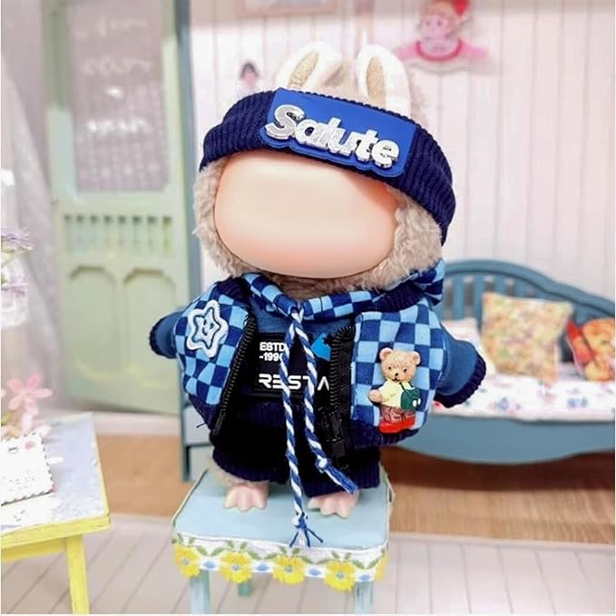 Clothes Fit for 17CM Doll, Fashion Doll Clothes Outfit Set Cute Theme Designer Toys Dress Accessories for Collector Fans Display (Deep Blue Grid)