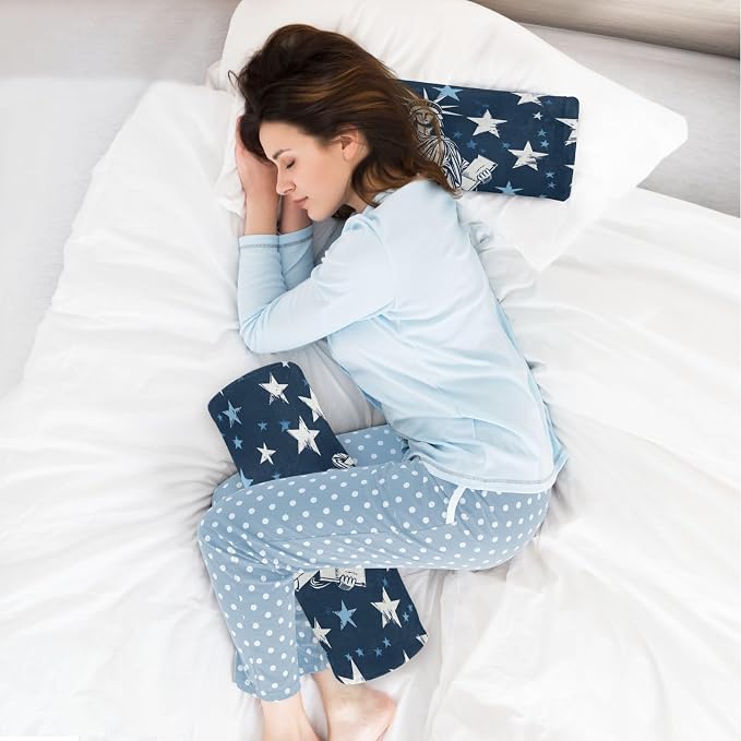 July 4th Statue of Liberty Stars Blue Neck Roll Pillow Bolster Round Health Memory Foam Long Cervical Cylinder Pillows with Removable Washable Cover for Body Bed Legs Back Yoga