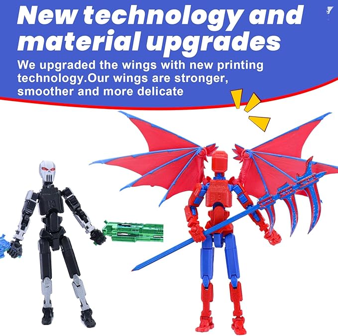 Titan 13 Robot Action Figure,Dummy 13,Articulated Robot with Demon Wings, 3D Printed robo 13 Action Figure Articulated (Red Blue)