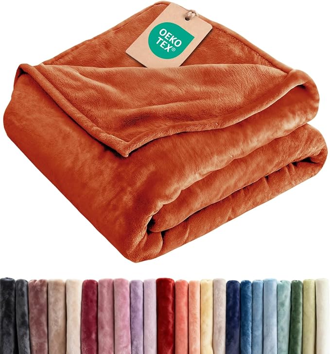 Fleece Blanket Throw XL - Ultra-Soft Flannel Fleece Blanket - Burnt Orange | Soft, Warm, Outdoor Picnic Blanket for Camping, Travel, Lightweight, Cozy, Anti-Static, Home Decor Gifts for Men & Women