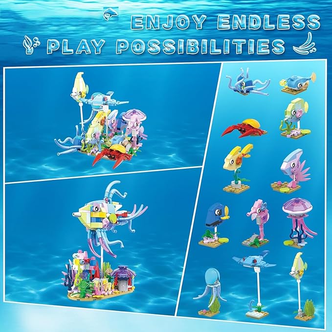 Party Favors for Gifts, 12 in 2 Creative Building Set Mini Sea World, Classroom Prizes Goodie Bag Fillers Stuffers, Birthday Halloween