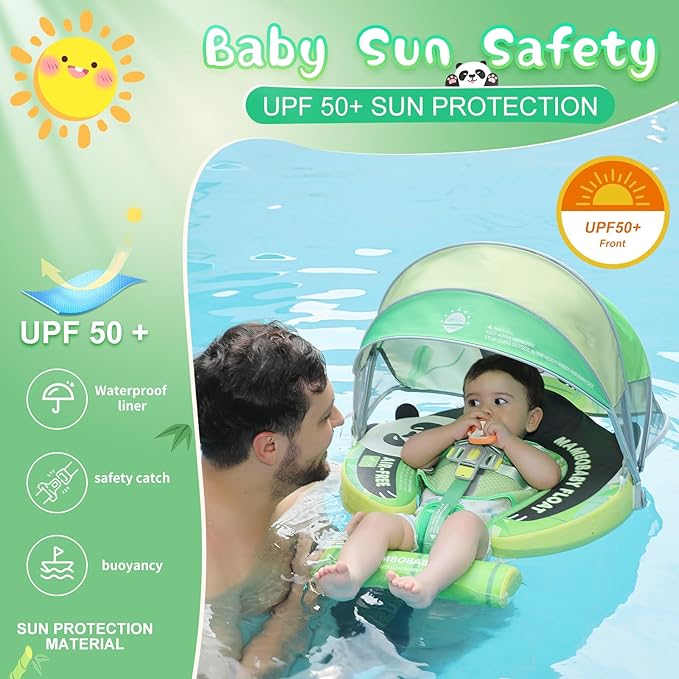 Baby Floats for Pool with Canopy Removable Sun Protection Canopy Mambobaby Float Non Inflatable Upgrade Add Tail Avoid Flip Waterproof Skin-Friendly Infant Swim Float 3-24 Months