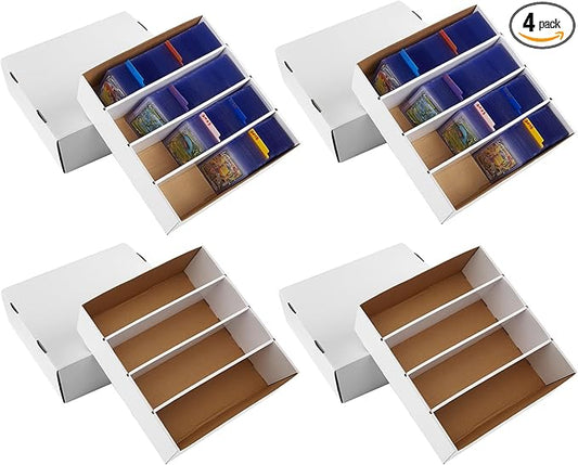 4 Pack Sports Card Boxes 3120 Count Cardboard Card Storage Box White Bulk Card Storage Baseball Card Boxes with 10 Dividers Sports Cards Storage Box for Card Game Baseball Card Storage Boxes