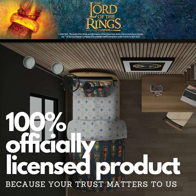 The Lord of the Rings: The War of the Rohirrim 5 Piece Super Soft Cozy Reversible Comforter and Sheet Set with Sham, Twin, (Officially Licensed Product) By Franco