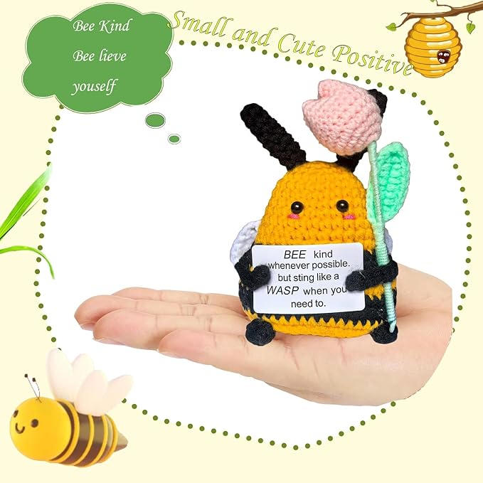 Birthday Gifts for Women Men Mon Dad,Thank You Emotional Support Crochet Bee for Friends, Positive Cute Handmade Animal Stuff, Funny Christmas Easter Present, Office/Home Decor