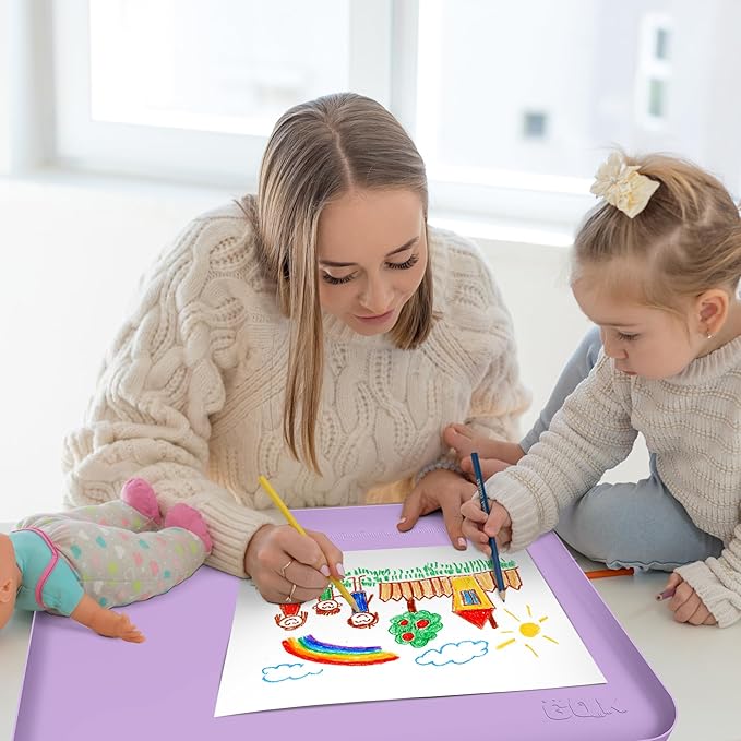 Silicone Art Mat for Crafts, 24" x 16" Painting Mat for Kids with Raised Sides to Stay Tidy, Paint Craft Mats for Clay, Resin, Slime, Jewelry-Making & Crafts Creation (Purple)