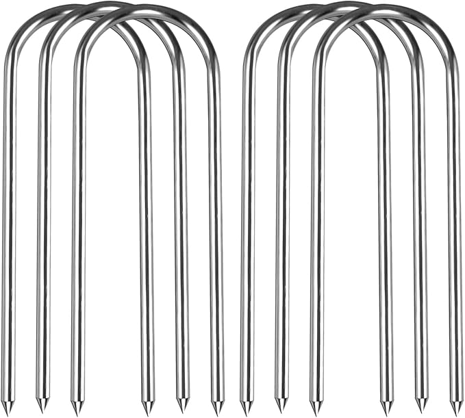 12inch Trampolines Wind Stakes Heavy Duty U Type Sharp Ends Safety Ground Anchor Galvanized Steel for Soccer Goals, Camping Tents and Huge Garden Decoration (u Stakes 6pcs)