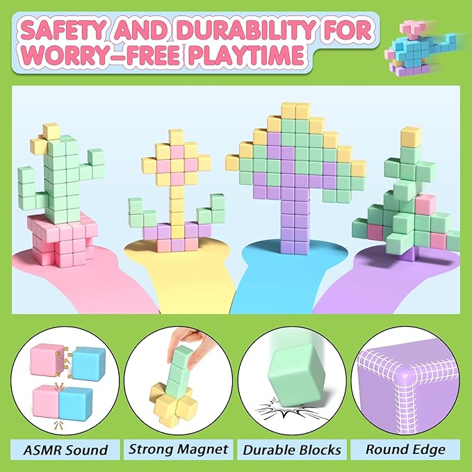45PCS Magnetic Blocks - Toddler Girl Toys, Magnet Building Blocks, STEM Sensory Outdoor Autism Toys for 3-5 Year Old Boys & Girls, Magnetic Cubes Classroom Must Haves for Kids Ages 3+