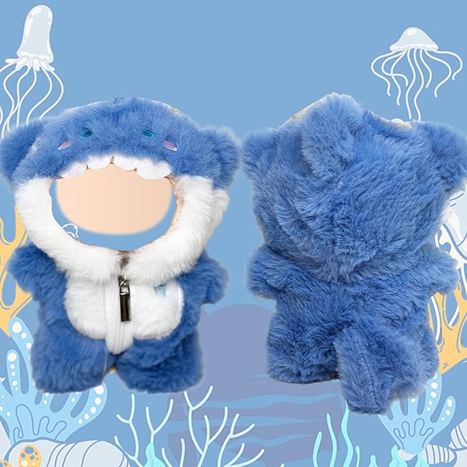 3 Pcs Handmade Clothes and Accessories for 17 cm Dolls Including 1 Shark Jumpsuit with Zipper 1 Glasses 1 Camera Pendant Premium Stylish Doll Clothes Replacement Present for Girls (NO Doll) Blue