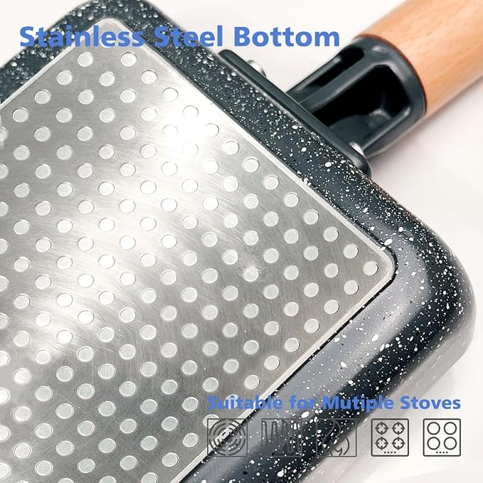 Ceramic Tamagoyaki Pan, Square Egg Frying Pan for Japanese Omelette | Small Nonstick Rectangle Pan, Omlet Egg Roll Pan, Japan & Korean Cookware, Tamago Omelet for Induction, with Silicone Brush