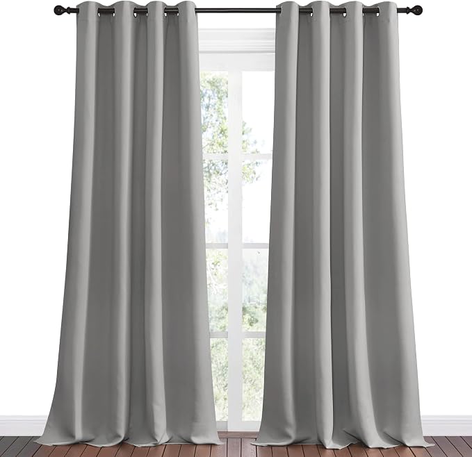 NICETOWN Silver Grey Room Darkening Curtain Panels 90" Long for RV, Play Room, Studio, Heat Block Out and Keep Warm Drapes Window Treatment Drapes for Doorway Entryway Patio (55" Width, 2 Panels)