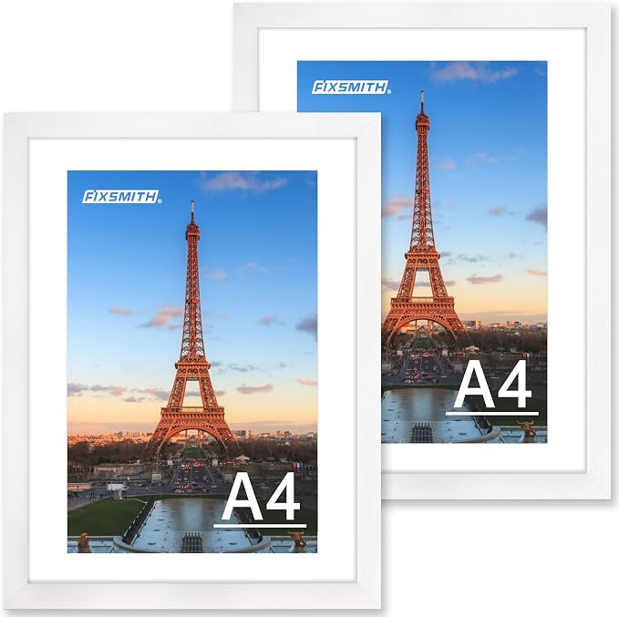 A4 Picture Frame Set of 2, White Photo Frame with HD Plexiglass, Display Pictures 6x8 with Mat or 8.3x11.7 Without Mat Multi Picture Frames Collage for Tabletop or Wall Display