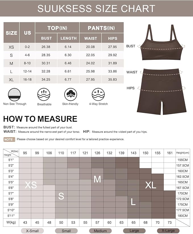 SUUKSESS Women Padded Workout Sets Adjustable Straps Sports Bra Tummy Control Biker Shorts