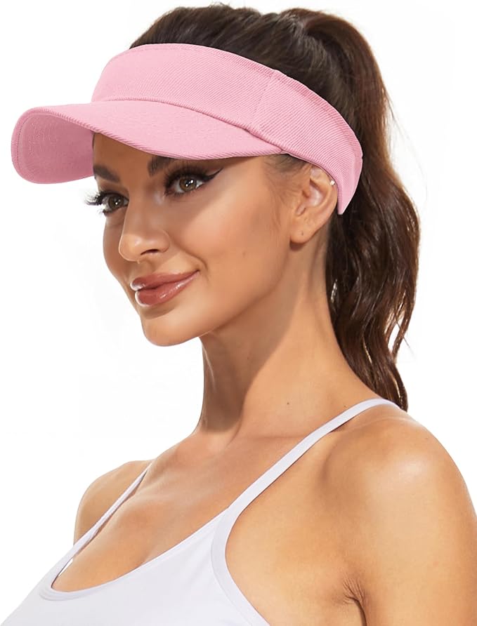 Zando 3.2" Structured Brim Visor Hats for Women, UPF 50+, Golf/Tennis | 3.2"Structured Brim Adds Sun Coverage, Steady View, Quick-dry Sweatband, Open-Top Ponytail Fit, Adjustable Fit & Lightweight