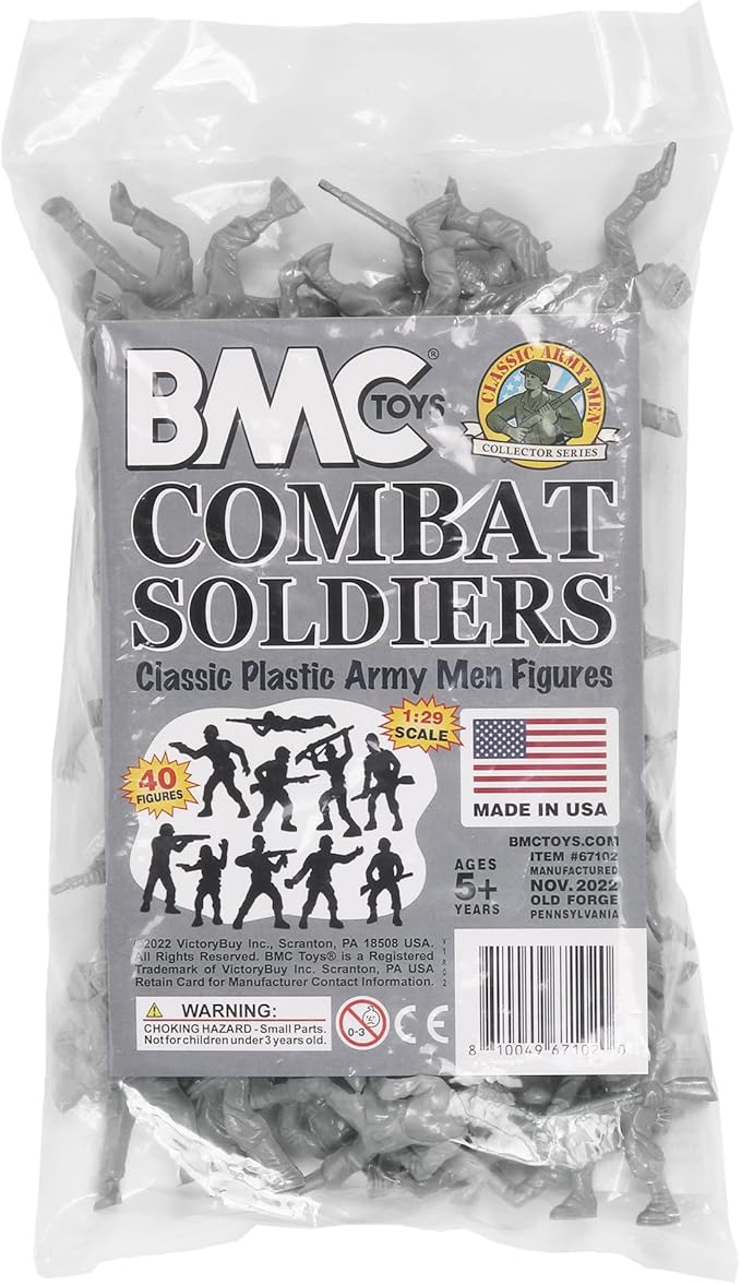 BMC Classic Gray Plastic Army Men - 40pc WW2 Soldier Figures - Made in USA