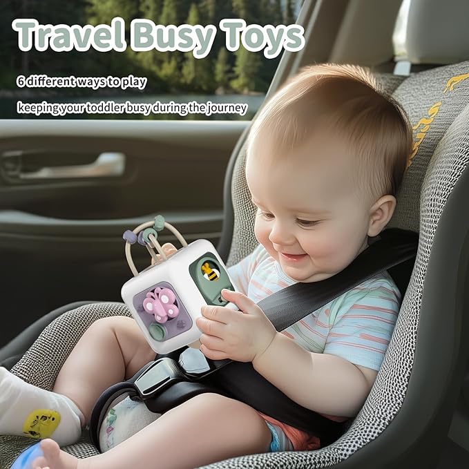 Baby Busy Board Cube, Toys for Boy Girl, Montessori Travel Toys for Toddlers, Learning Fine Motor Skills| Birthday Gifts for Infant Boys Girls (Insect Busy Cube)