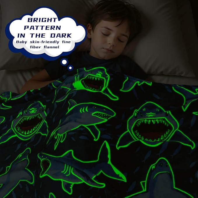 BORORO Glow in The Dark Shark Blanket - Cozy Shark Toys Birthday Gifts for Kids Boys 40x50 inch