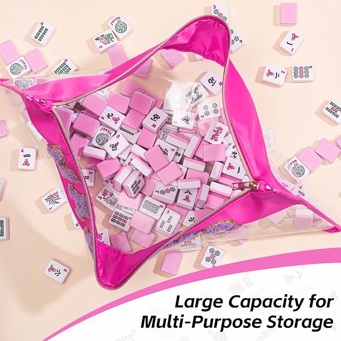 Empty Mahjong Tile Bag with Zipper, PVC Clear American Mahjong Storage Holder with Letter Embroidery for Game Lover Party Travel - Case Only