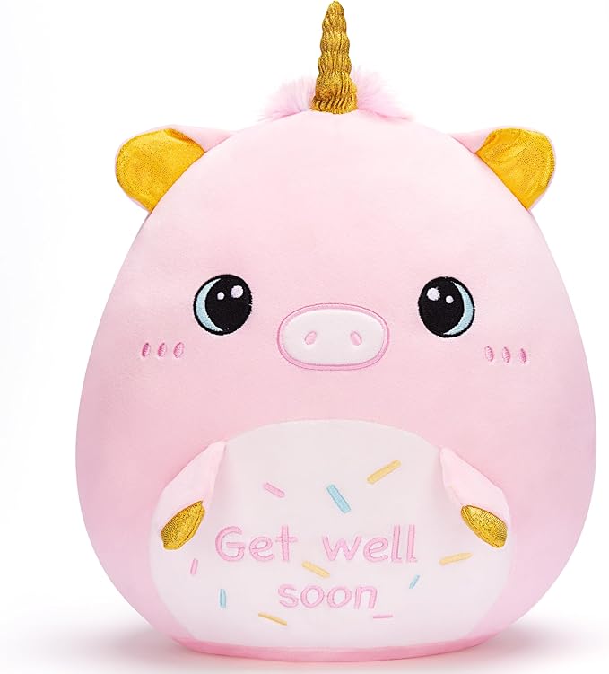 Get Well Soon Unicorn Plush Pillow Stuffed Animal Toy Patient Feel Better,14" Big Size Cute Soft Huggable Plushie,Gift for Kids Women Girl