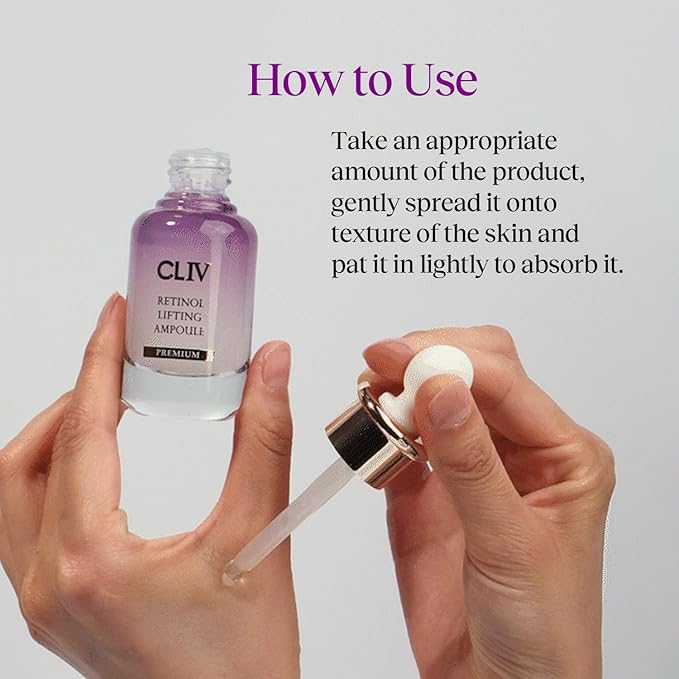 CLIV Retinol Lifting Ampoule, Korean Skincare with 85% Collagen Solution, Retinol, Peptides & Fermented Botanical Complex for Skin Texture and Moisture Support, balloon serum 1.01 fl oz