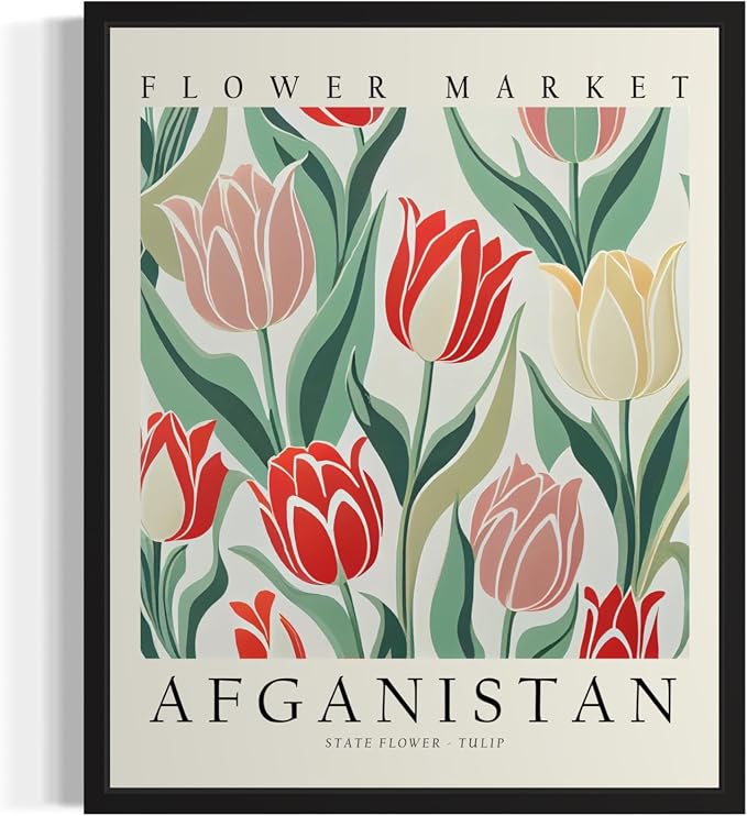 Afghanistan, Tulip Art Print Poster, Flower Market Wall Art, Floral Artwork Decor for Bedroom, Kitchen, Bathroom, Livingroom Decoration 52 (Afghanistan, Tulip, 36"L x 24"W, Unframed)
