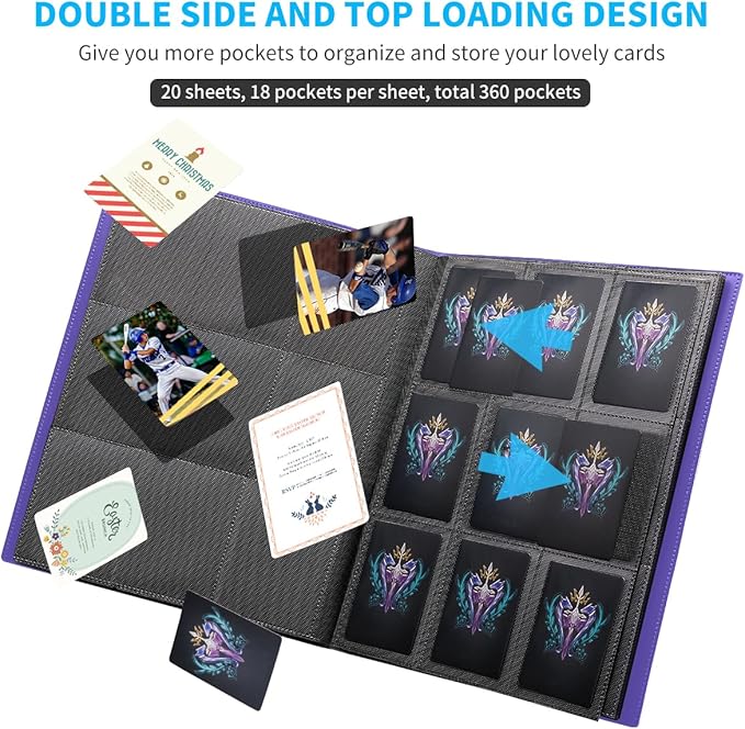 Card Binder, Upgraded 9 Pockets Trading Card Collection Binder for Cards, 360 Card Book Holder Album for Yugioh, MTG, TCG, Magic, Sports Cards - Purple