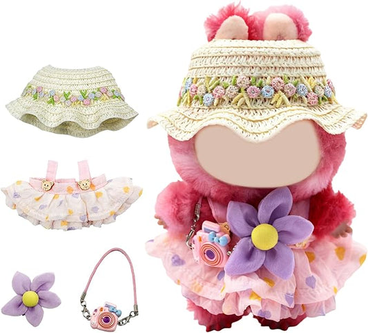 17cm Doll Clothes, Bear Outfits for Clothes Set, Premium Fashion Dolls Keychain Accessories, Faking Animal Style Outfit Jumpsuit (Pink)