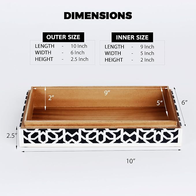 Handicrafts Home Decorative Storage Box with Lid, Black White Moorish Rosette Pattern Remote Holder Box, Persian Geometric Coffee Table Storage Organizer for Living Room Decor, Shiraz 10 x 6 x 2.5