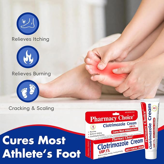 Clotrimazole Antifungal Cream 1% USP (1 oz), Anti Fungal Treatment, Relieves Itching, Burning, Cracking and Scaling Associated Athletes Foot