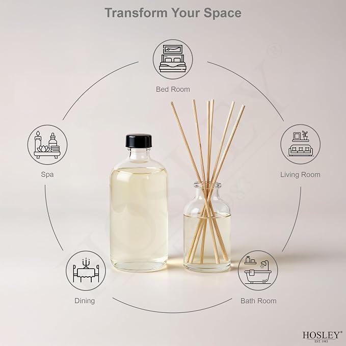 Hosley Essence of Elegance Set of 2 Vanilla Almond Reed Diffuser Refill Oils, 200ml Each with Chic Diffuser Bottle & Stylish Reed Sticks - Birthday Gifts for Women, Home & Room Decor