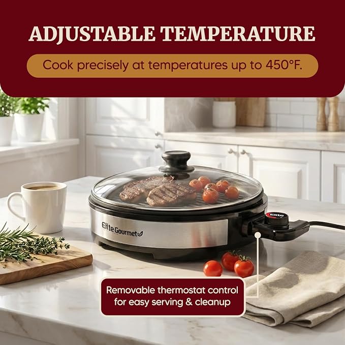 Elite Gourmet EMG6505G Indoor Electric BBQ Grill, Non-Stick, 12"