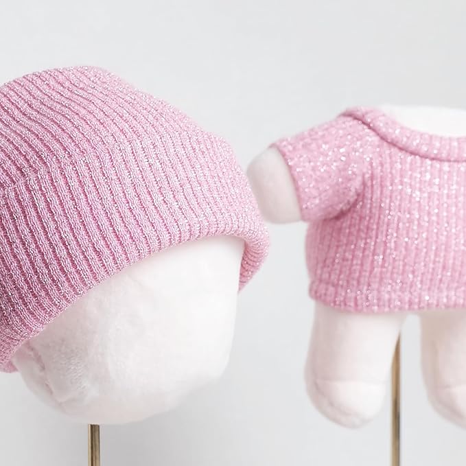 Etistta 17cm Doll Clothes with Hat, Glitter Knit Cap Top Doll Clothes for 17cm Doll Accessories Outfits (Pink)