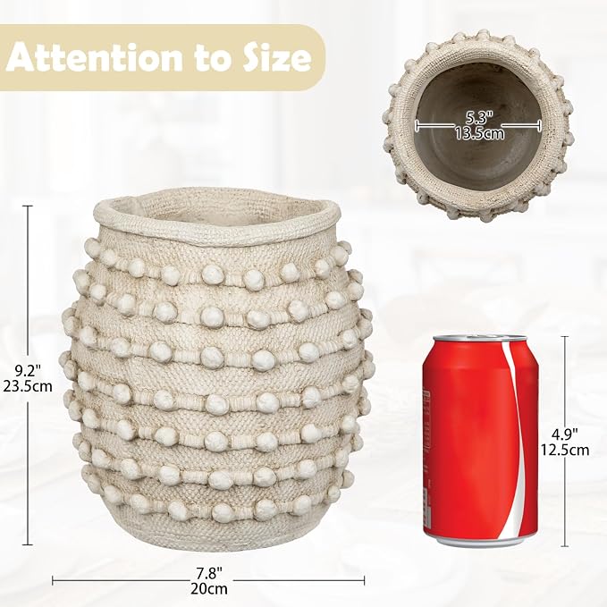 Rustic Farmhouse Vase, Boho Beige Vase for Pampas Grass Large Textured Knotted Vases for Flowers Decorative Cement Floral Vases for Home Decor, Living Room, Dining Table