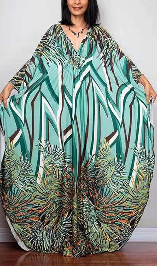 Venasha Womens Caftan Floral Print Kaftan Dress Short Sleeve Swimsuit Cover up Loungewear for Summer
