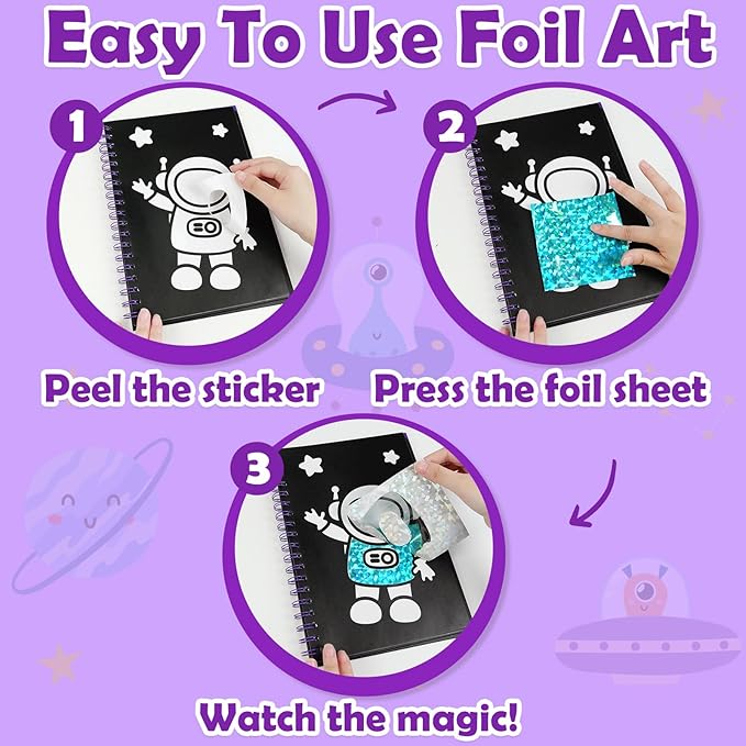 FUNNYB&G Foil Art Crafts for Kids Ages 4-8: Valentines Crafts for Kids 2026,Birthday Gift for Girls,Art and Crafts Supplies,Party Favors,Creative Toys for Girls Boys 4 5 6 7 8 9 Years Old (Space)