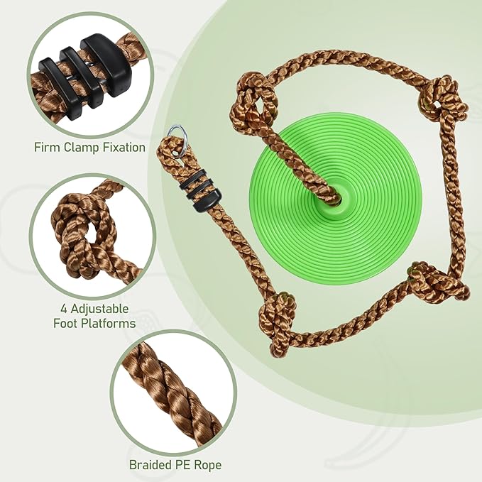 REDCAMP Climbing Rope Swings for Trees, Heavy Duty Plastic Disc Swing Seat for Kids and Adults with Hanging Strap, Green