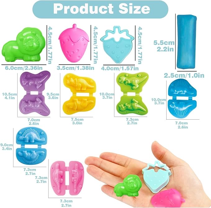 Unleash Creativity with 6 Unique Dino Molds and 53 Pcs Play Dough Tools Sets Dough Whit 5 Bright Color Dough.Ideal as a Gift for Kids Aged 3-4-8 Years