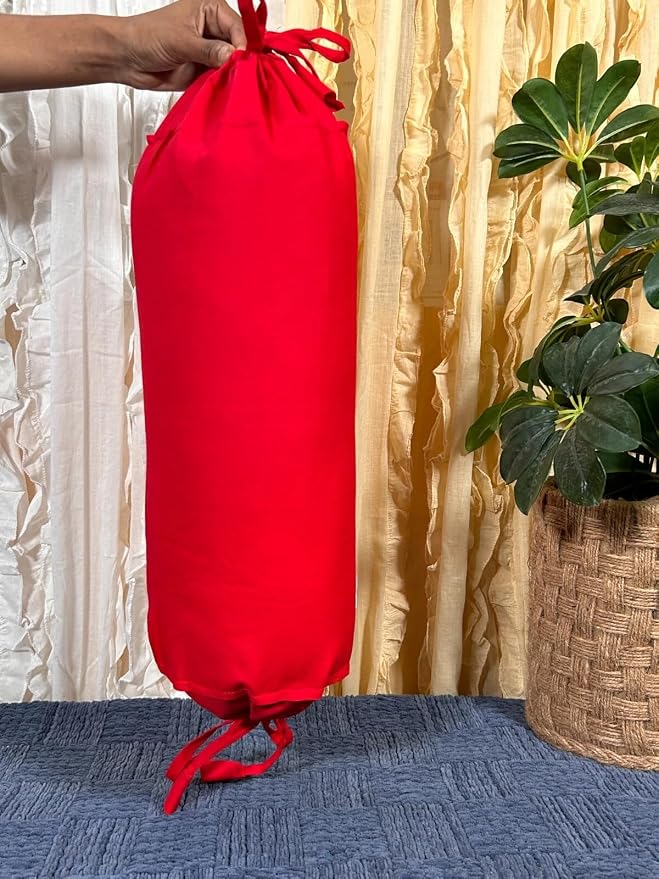 Cervical Neck Roll Pillow Cover with Cotton Bolster Pillowcases for Cylindrical Cushion and Drawstring Closure Round Neck Pillowcase 6" x 18" (15 x 45 cm) Red