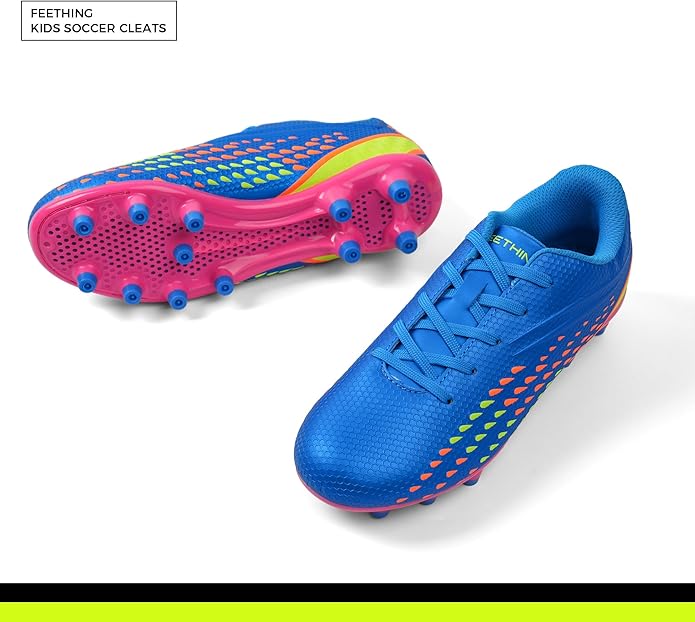 Kids Soccer Cleats for Boys and Girls - Lightweight Firm Ground Football Shoes with Plastic Studs for Natural Grass Play