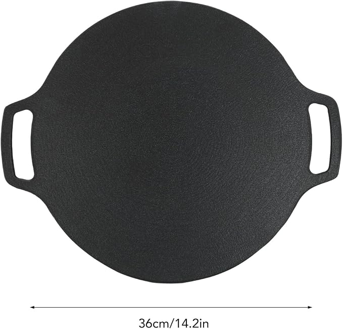 Korean Grill Pan Nonstick Round Griddle Pan Double Handle Korean BBQ Grill Plate for Gas Stove Top Outdoor Barbecue (36cm)