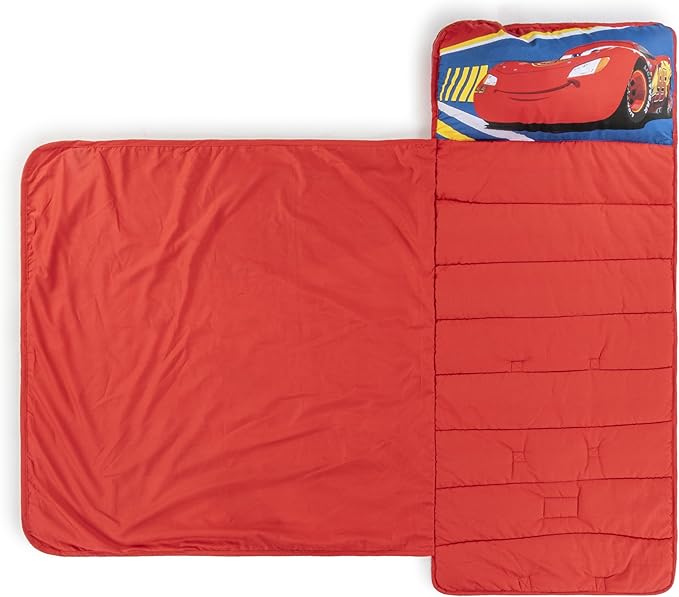 Jay Franco Kids Nap Mat with Embedded Pillow & Blanket – Soft 46"x20" Microfiber Sleeping Bag with Name Tag & Handle