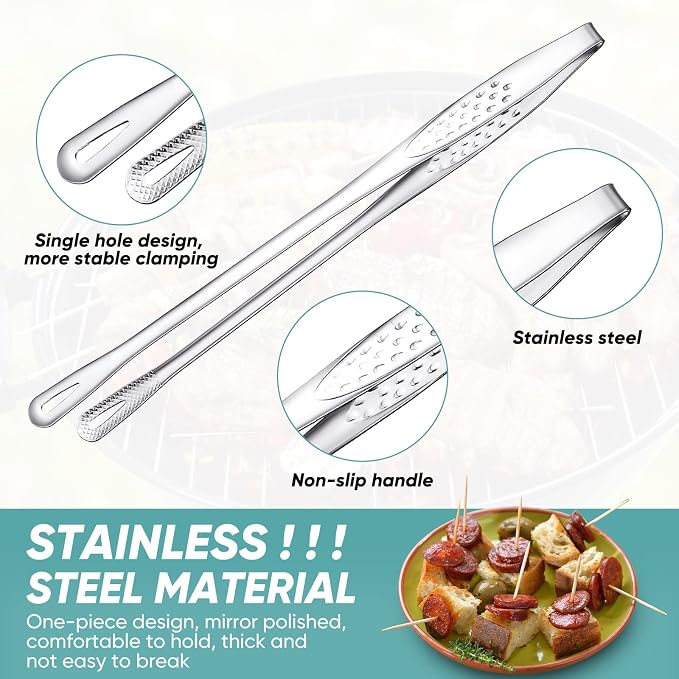 meekoo 6 Pcs 11 Inches Stainless Steel Korean BBQ Grill Tongs Japanese Barbecue Tongs for Cooking Portable Kitchenware Home Outdoor Steak Salad Food
