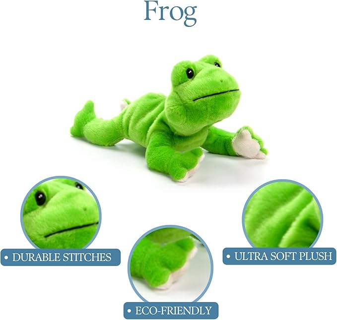 The Petting Zoo Frog Stuffed Animal Plushie, Gifts for Kids, Scoopz Wildlife Animals, Green Frog Plush Toy, 8 inches