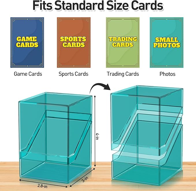Mlikero Card Deck Cases, Acrylic Commander Deck Box Holding 100+ Sleeved Cards with Dividers, Clear Card Storage Box Fit for MTG, TCG, Sports Cards (Mint Blue)