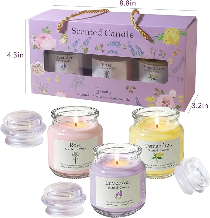 Scented Candles for Women, 8.5oz(3x80g),Soy Wax Aromatherapy Candles | For Flowerlovers, Girls Birthday, Graduation Party, Home decor, Birthday Gift for Mothers, Thanks Gifts for Teachers
