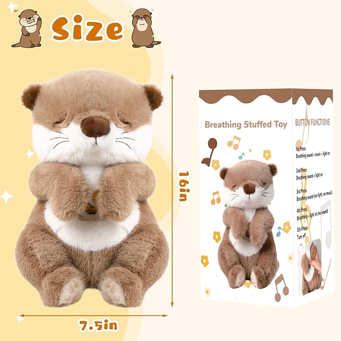 Baby Comfort Otter Breathing Stuffed Animal Buddy-Fur Real Pets Plush Sound Machine with Music, Warm Lights, Anxiety Relief for Kids & Adult | Peluche Que Respira