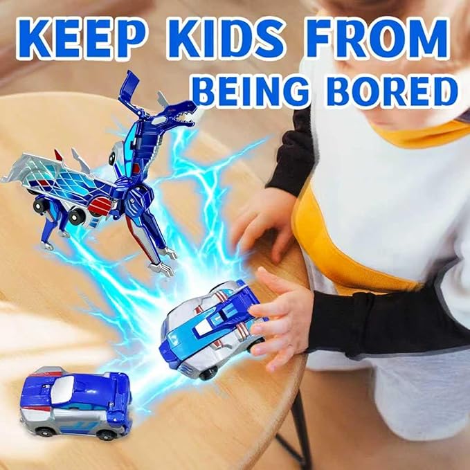 Collision Transforming Dinosaur Car Toy – 2 Magnetic Cars Crash & Transform into Dinosaur Robot Toys – Fun Gift for Boys & Girls, Birthday & Christmas