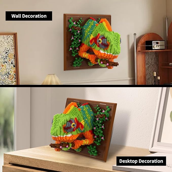 Chameleon Animal 3D Wall Art Micro Mini Building Blocks Set for Adults, Unique Home Wall Decor or Table Display, No Compatible with Lego, Ideal Birthday Toy for Kids Teens (2688 PCS)